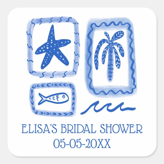 LoveNotes from Sea Cute Beach CUSTOM Bridal Shower Square Sticker (Front)