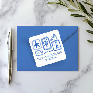 LoveNotes from Sea Cute Beach CUSTOM Bridal Shower Square Sticker