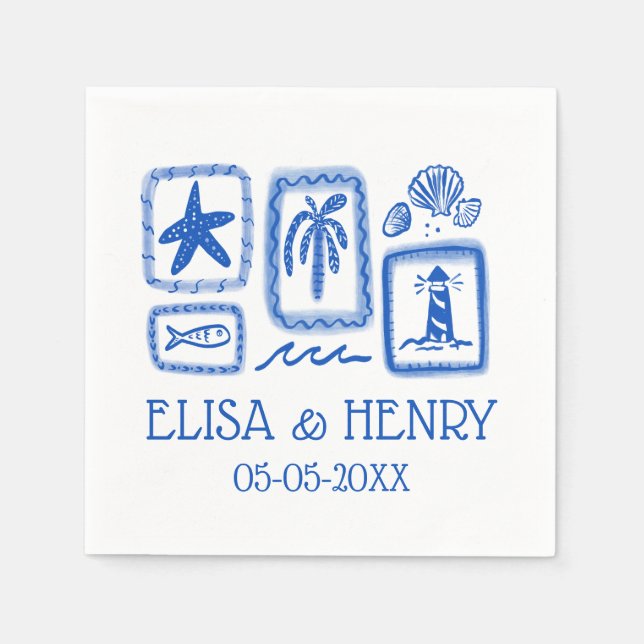 LoveNotes from Sea Cute Beach CUSTOM WEDDING Napkin (Front)
