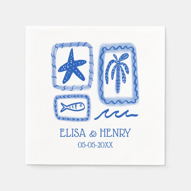 LoveNotes from Sea Cute Beach CUSTOM WEDDING Napkin (Front)