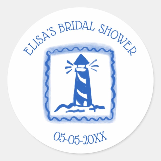 LoveNotes from Sea Lighthouse CUSTOM Bridal Shower Classic Round Sticker (Front)