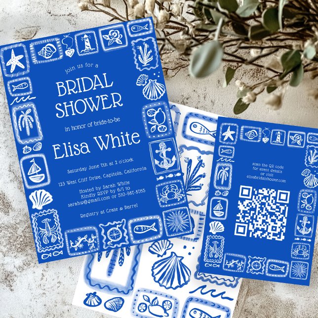 LoveNotes from Sea Modern CUSTOM QR  Bridal Shower Enclosure Card (LoveNotes from Sea Modern CUSTOM QR Code Beachy Bridal Shower Enclosure Card
)