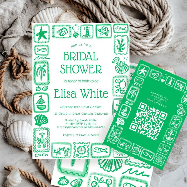 LoveNotes from Sea Modern CUSTOM QR  Bridal Shower Enclosure Card (LoveNotes from Sea Modern CUSTOM QR Code Bridal Shower Enclosure Card
)