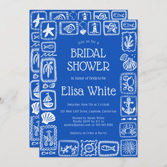 LoveNotes from Sea Modern CUSTOM QR Bridal Shower  Invitation (Front/Back)