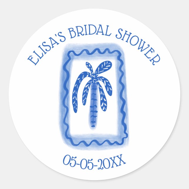 LoveNotes from Sea Palm Tree CUSTOM Bridal Shower Classic Round Sticker (Front)