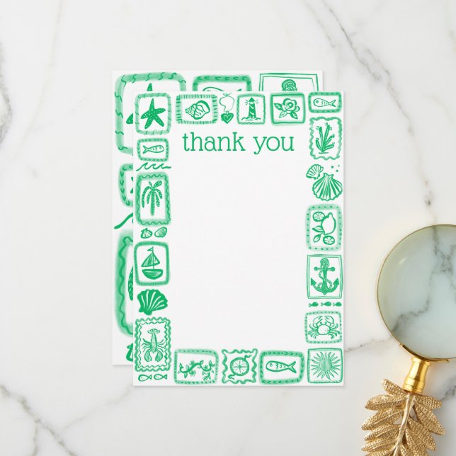 LoveNotes from the Sea Modern Cute Bridal Shower Thank You Card (Front/Back In Situ)