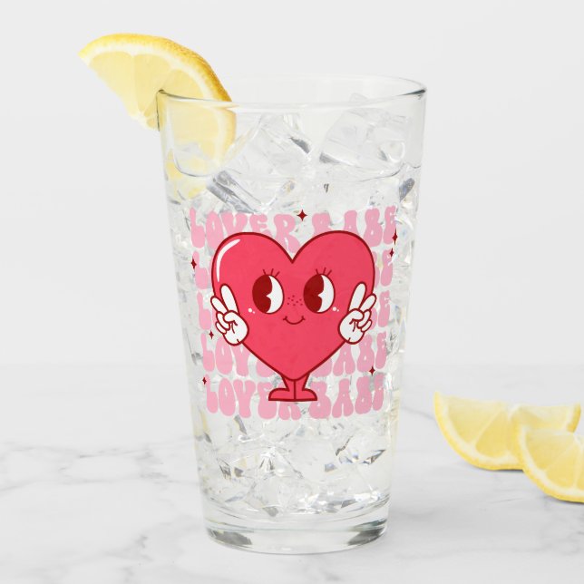 Lover Babe | Cute Smiling Heart & Repeating Text Glass (Front Ice)