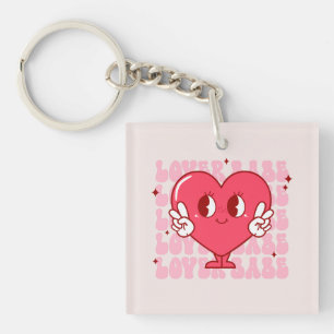 Lover Babe Cute Smiling Heart & Repeating Text Key Ring