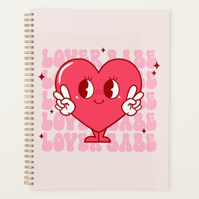 Lover Babe | Cute Smiling Heart & Repeating Text Planner (Front)