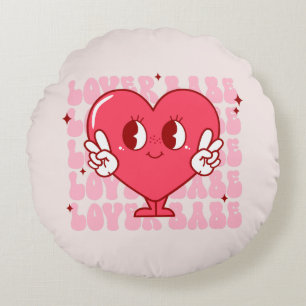 Lover Babe   Cute Smiling Heart & Repeating Text Round Cushion
