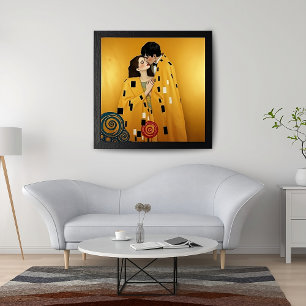 Lover Couple Kissing in Gold ❤️ Nouveau Art Poster