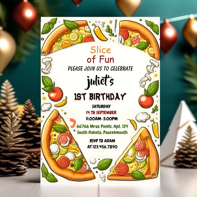 Lover food boy girl teen pizza first 1st birthday invitation (Creator Uploaded)