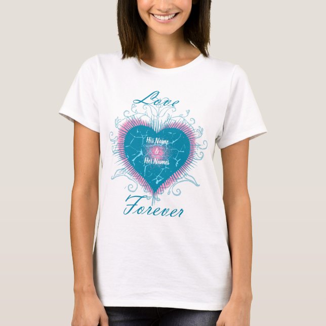 Lover Forever Cute Pink Heart Design T-Shirt (Front)
