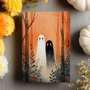 Lover Ghosts Spooky Cute Watercolor Halloween Postcard