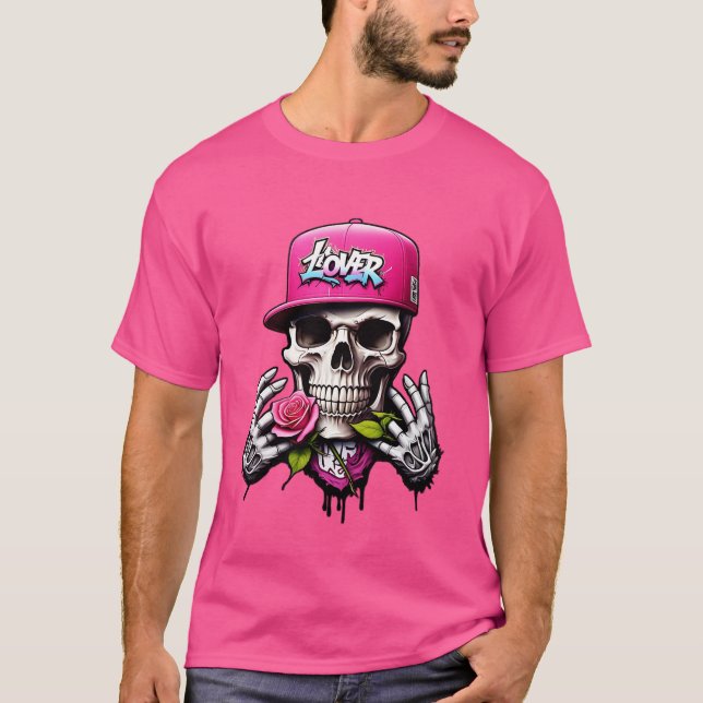 Lover Skull Graffiti T-Shirt Bold Urban Style (Front)