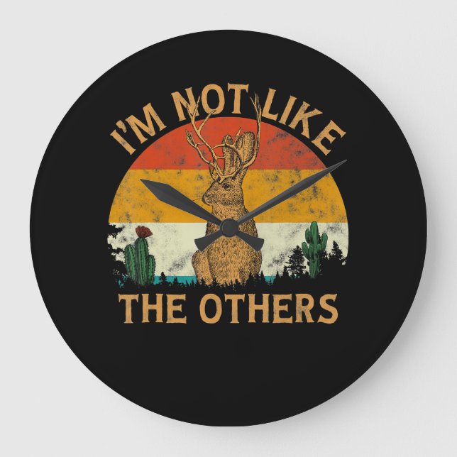 Lover Style Sunset Cactus Jackalope | Rabbit Lover Large Clock (Front)