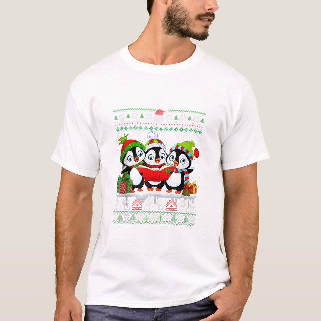 Lover Xmas Box Santa Penguins T-Shirt (Front)