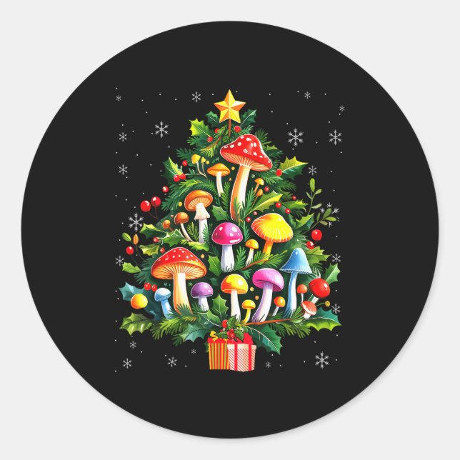 Lover Xmas Mushroom Christmas Tree  Classic Round Sticker (Front)