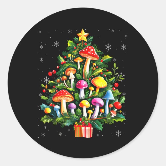 Lover Xmas Mushroom Christmas Tree T Shirt  Classic Round Sticker (Front)