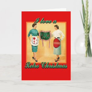 LoveRetroChristmasLadiesAprons-GreetingCard Holiday Card