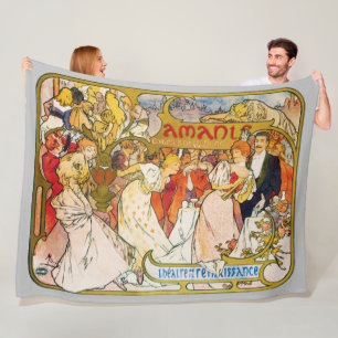 Lovers, Alphonse Mucha Fleece Blanket
