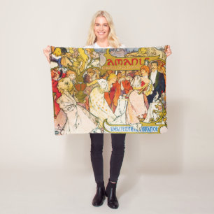 Lovers, Alphonse Mucha Fleece Blanket