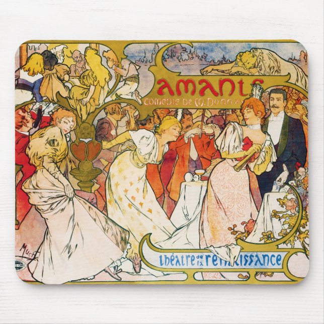 Lovers, Alphonse Mucha Mouse Mat (Front)