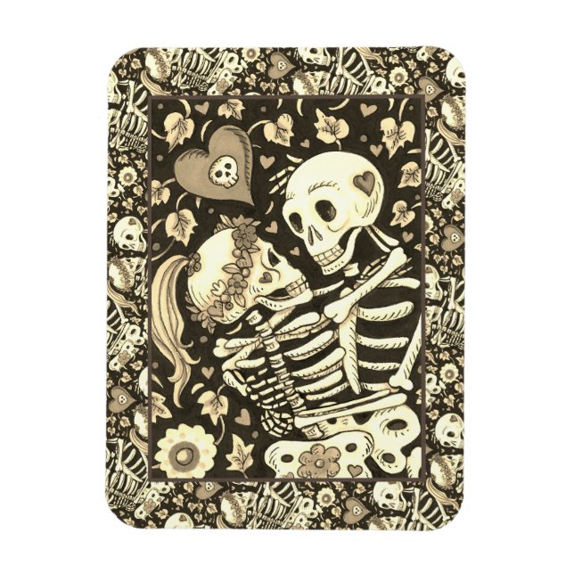 LOVERS AMONG THE IVY, SWEETHEART SKELETONS EMBRACE MAGNET (Vertical)