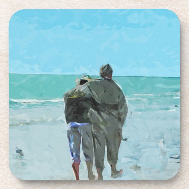 Lovers Anniversary Walk on the Beach Abstract Coaster (Front)