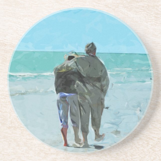 Lovers Anniversary Walk on the Beach Abstract Coaster (Front)