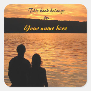 Lovers at Sunset Lake Bookplate Square Sticker