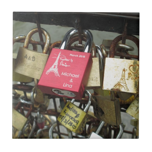 Lovers Bridge - Paris Love Locks, France - Zoom in Tile (Front)