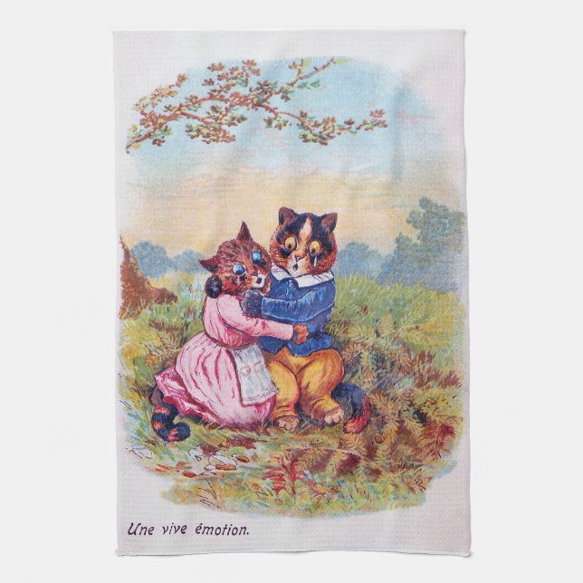 Lovers Cat (Strong Emotion), Louis Wain Tea Towel (Vertical)