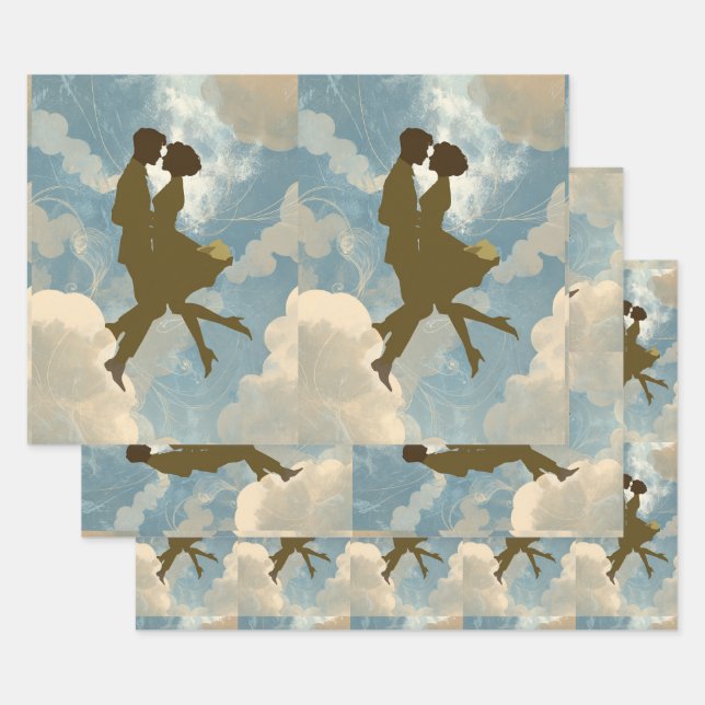 Lovers Couple in the Blue Sky Collage Wrapping Paper Sheet (Set)