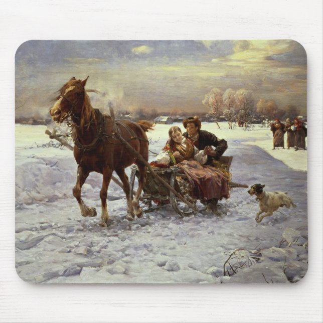 Lovers in a sleigh mouse mat (Front)