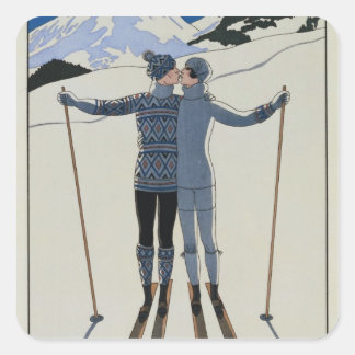 <Lovers in the Snow> by Georges Barbier Square Sticker