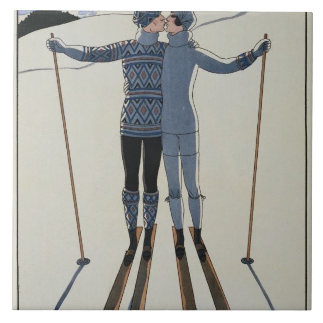 <Lovers in the Snow> by Georges Barbier Tile (Front)