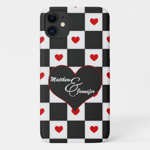 Lovers Initials Red Heart Chequerboard iPhone 11 Case