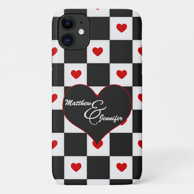 Lovers Initials Red Heart Chequerboard Case-Mate iPhone Case (Back)