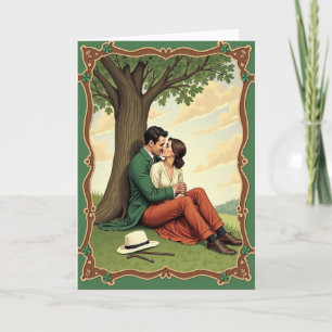 Lovers Kiss Under Tree Scene Card