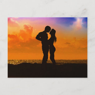Lovers Kissing at Sunset on the Beach Postcard