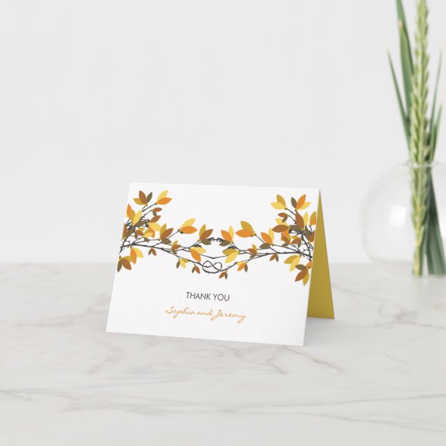 Lovers Knot Fall Autumn Trees Wedding Thank You (Front)