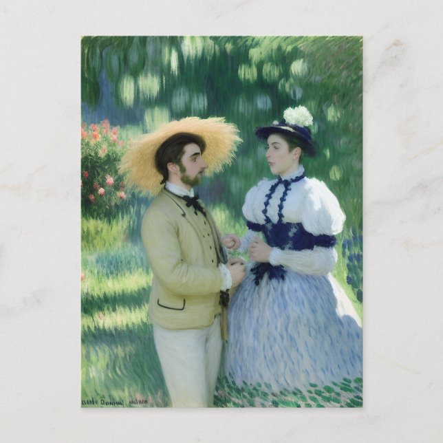 Lovers Meeting in a Garden Vintage Painting Postcard (Front)