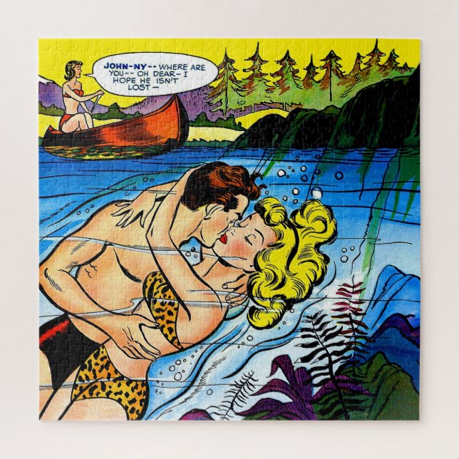 Lovers Ocean Romance Vintage Comics Jigsaw Puzzle (Vertical)