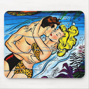 Lovers Ocean Romance Vintage Comics Mouse Mat