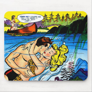 Lovers Ocean Romance Vintage Comics Mouse Mat