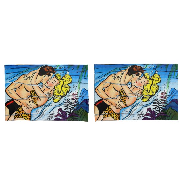 Lovers Ocean Romance Vintage Comics Pillowcase (Front-Set)