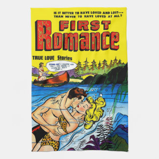 Lovers Ocean Romance Vintage Comics Tea Towel