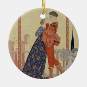 Lovers on a Balcony (w/c on paper) Ceramic Tree Decoration