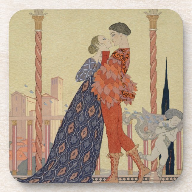 Lovers on a Balcony (w/c on paper) Coaster (Front)